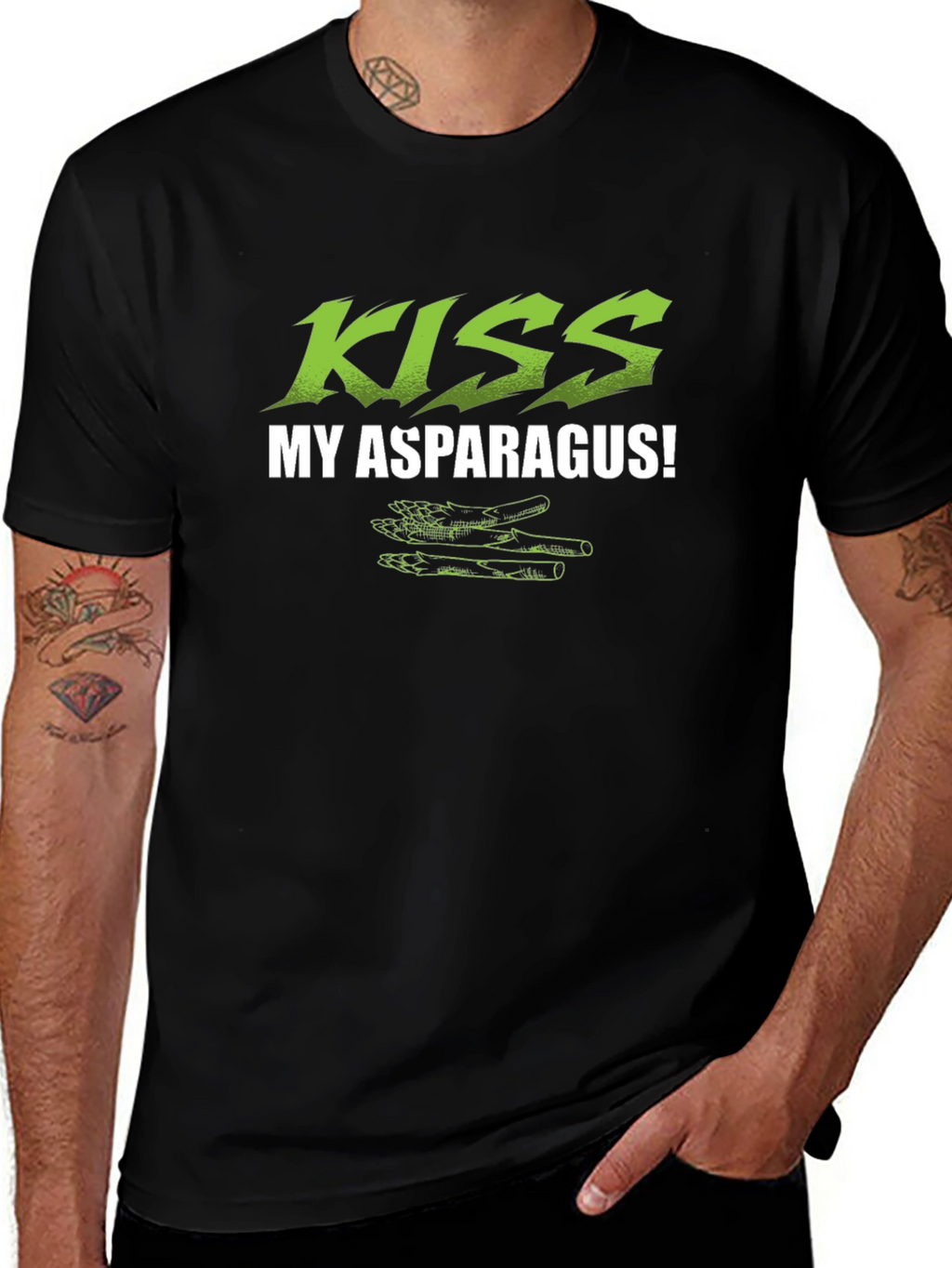 Kiss My Asparagus! Novelty Black T-Shirt