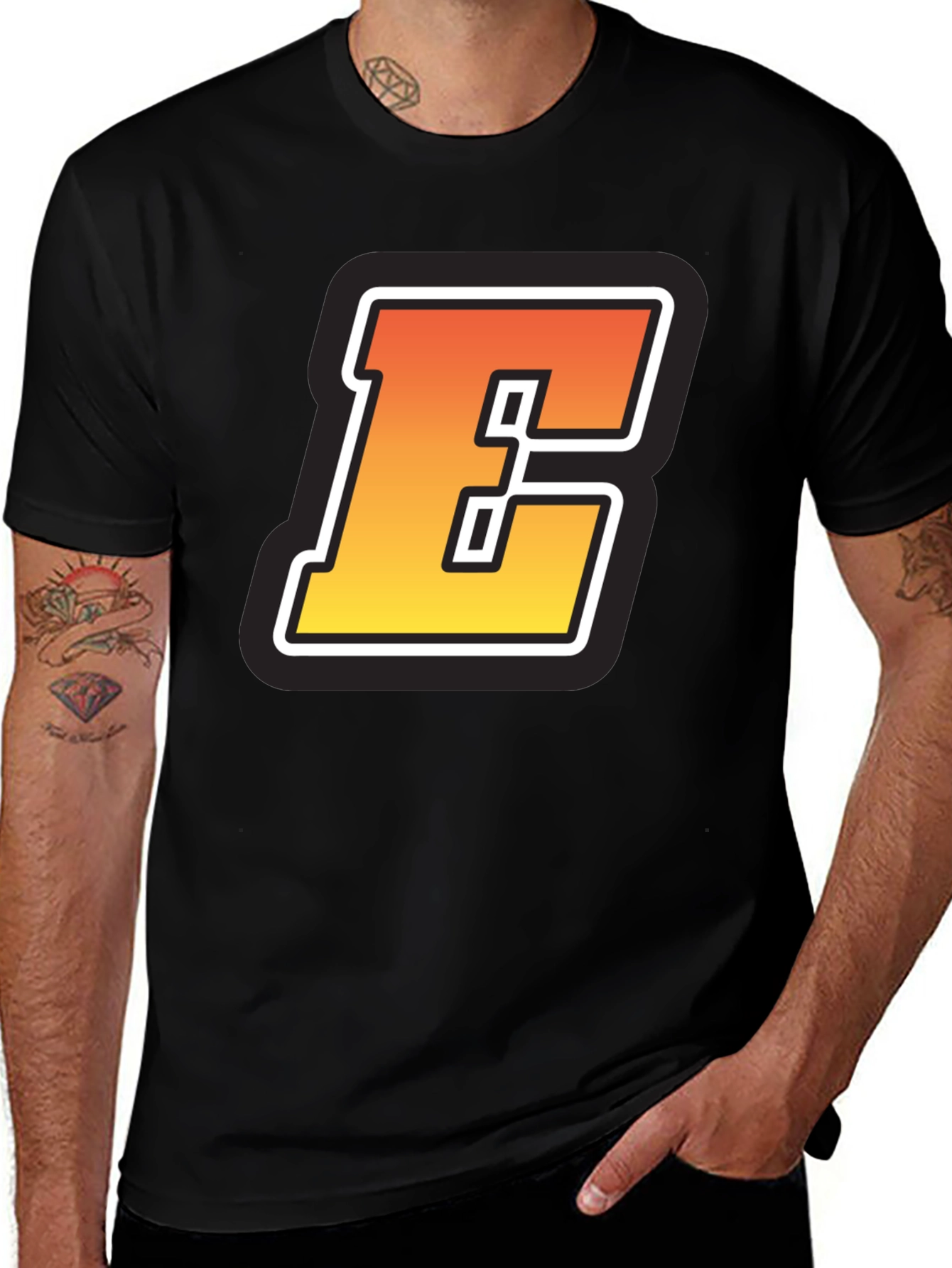 Bold Letter E Graphic Tee - Black T-Shirt