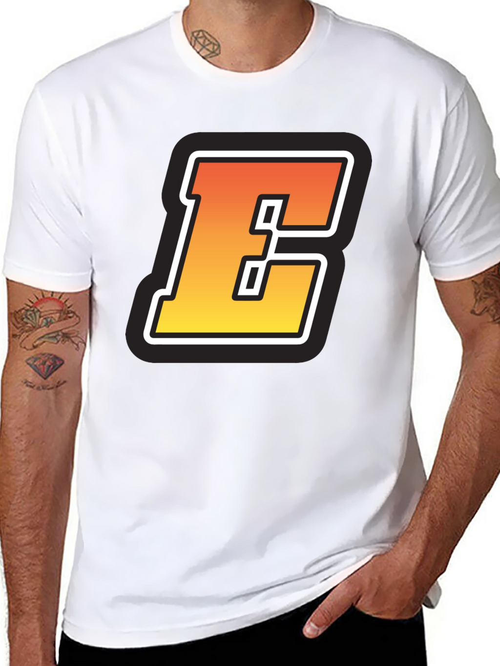 Bold Letter E Graphic Tee - Black T-Shirt