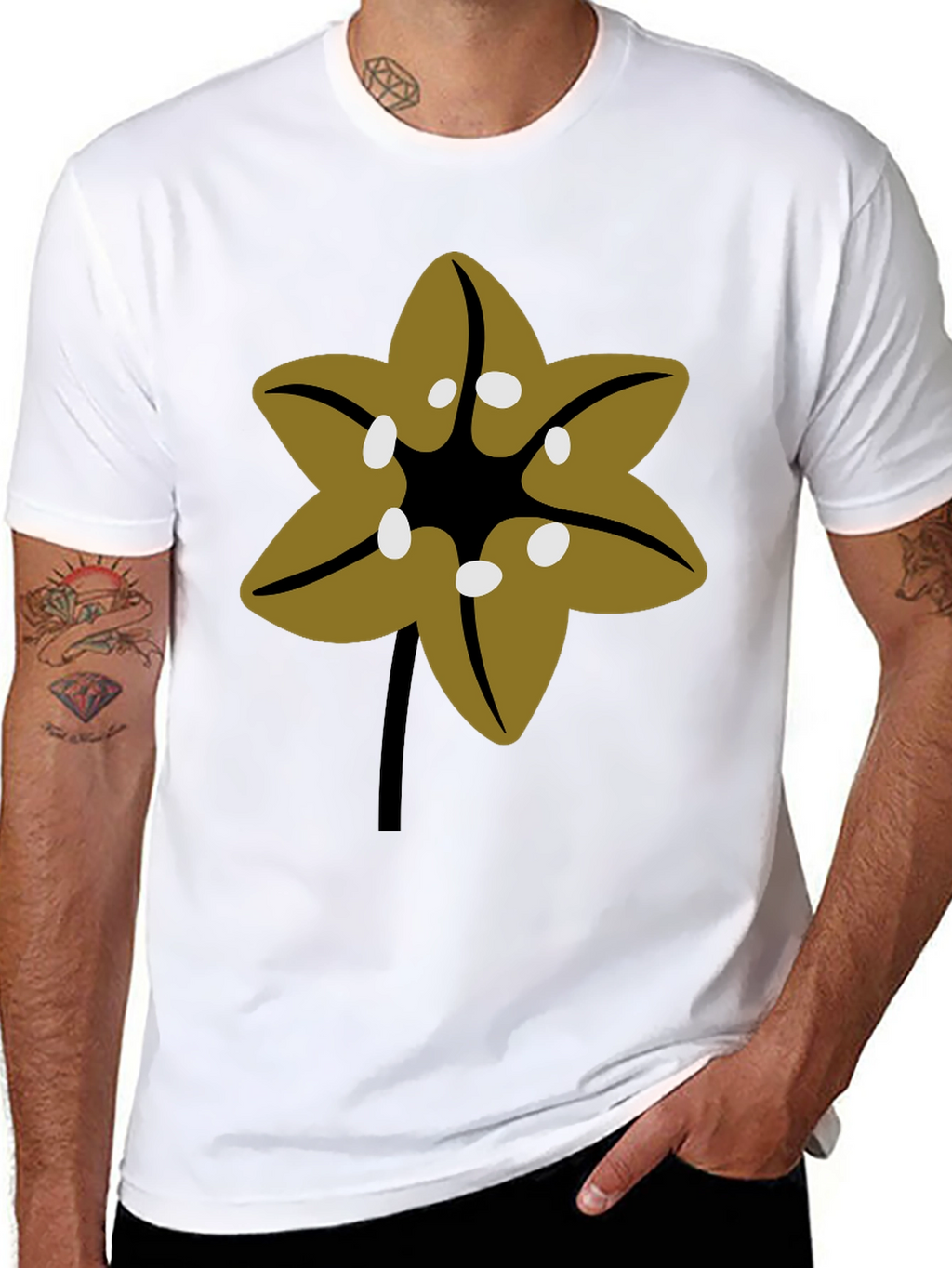 Floral Graphic Tee - Black Cotton Blend T-Shirt