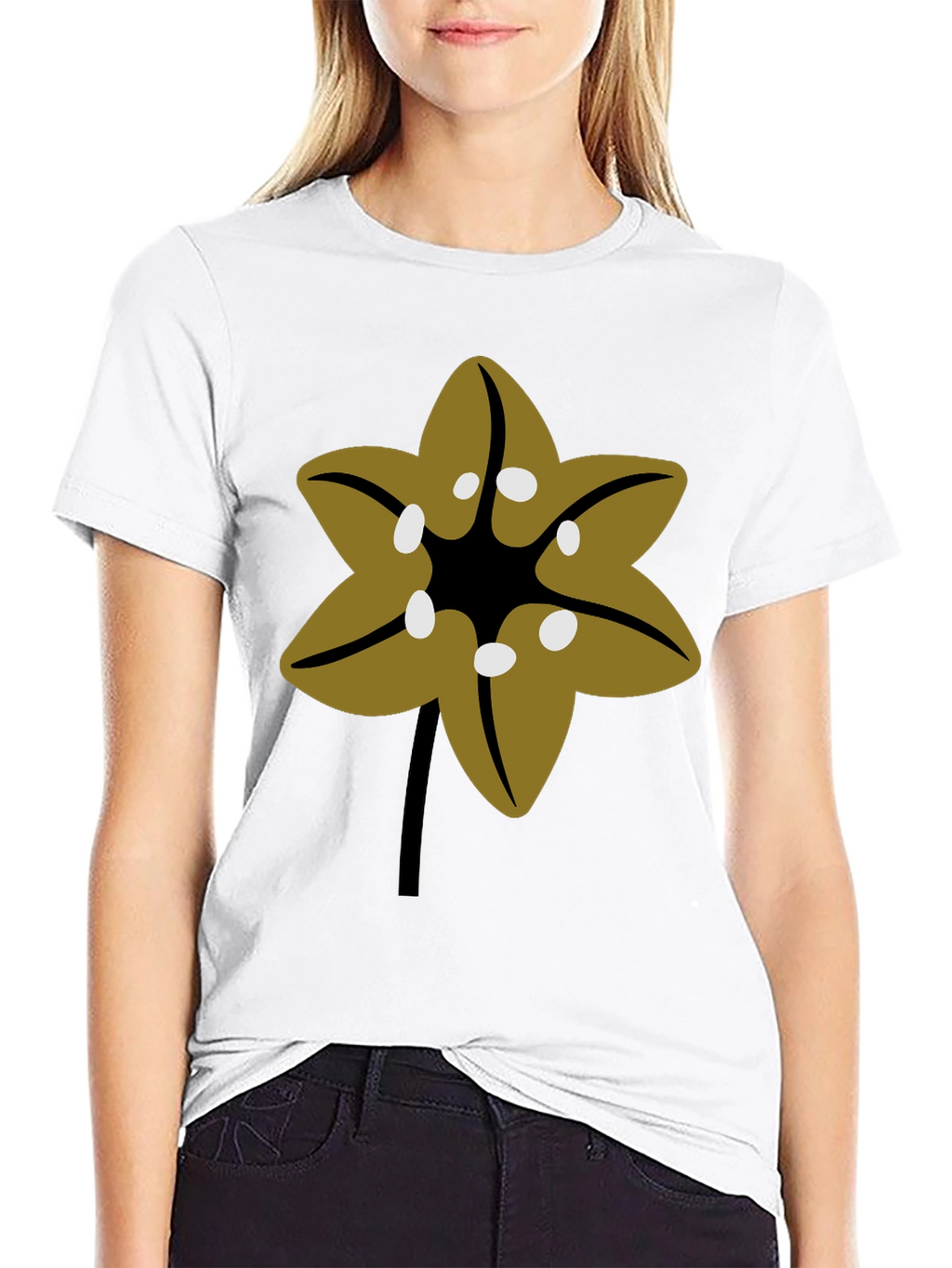 Floral Graphic Tee - Black Cotton Blend T-Shirt