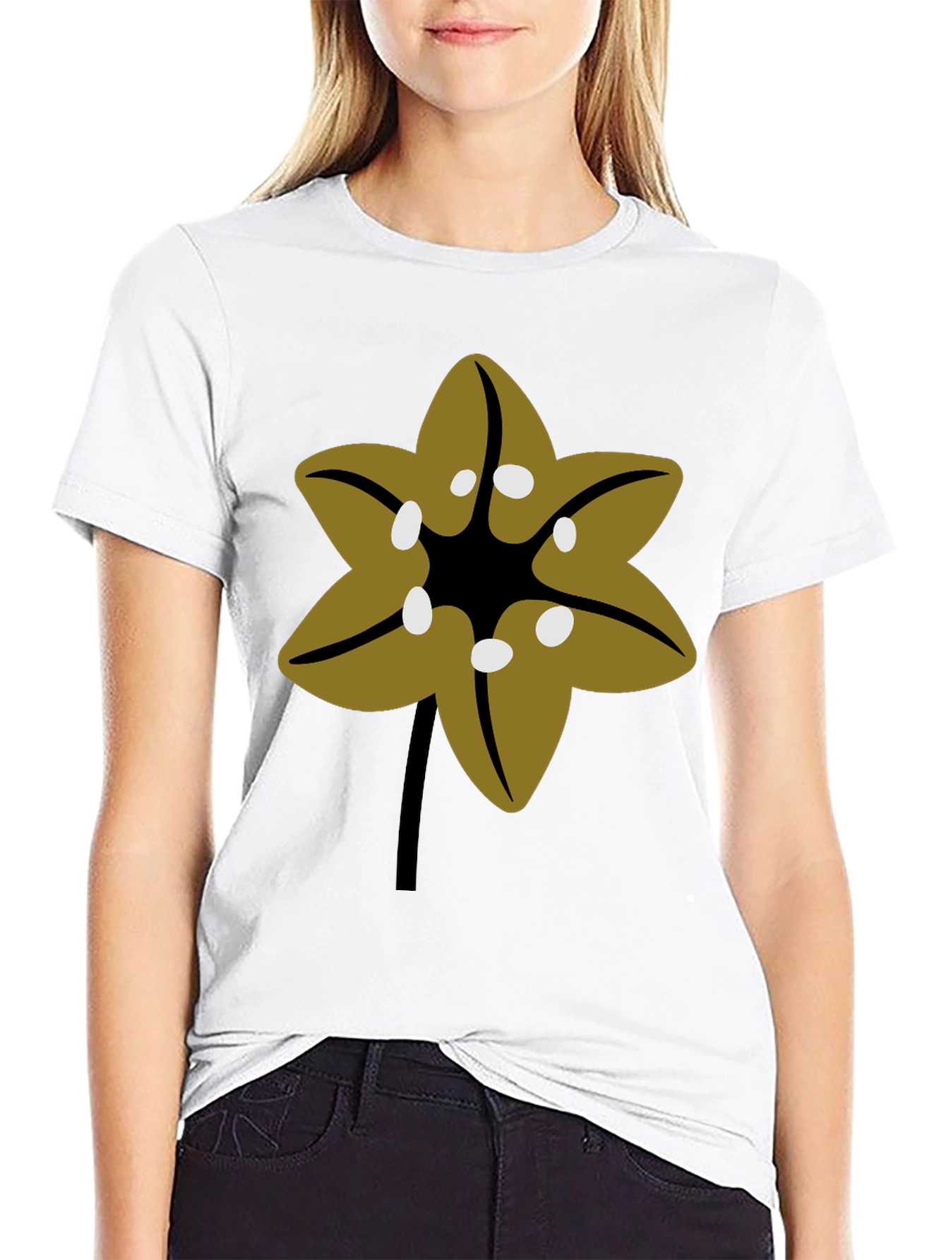 Floral Graphic Tee - Black Cotton Blend T-Shirt