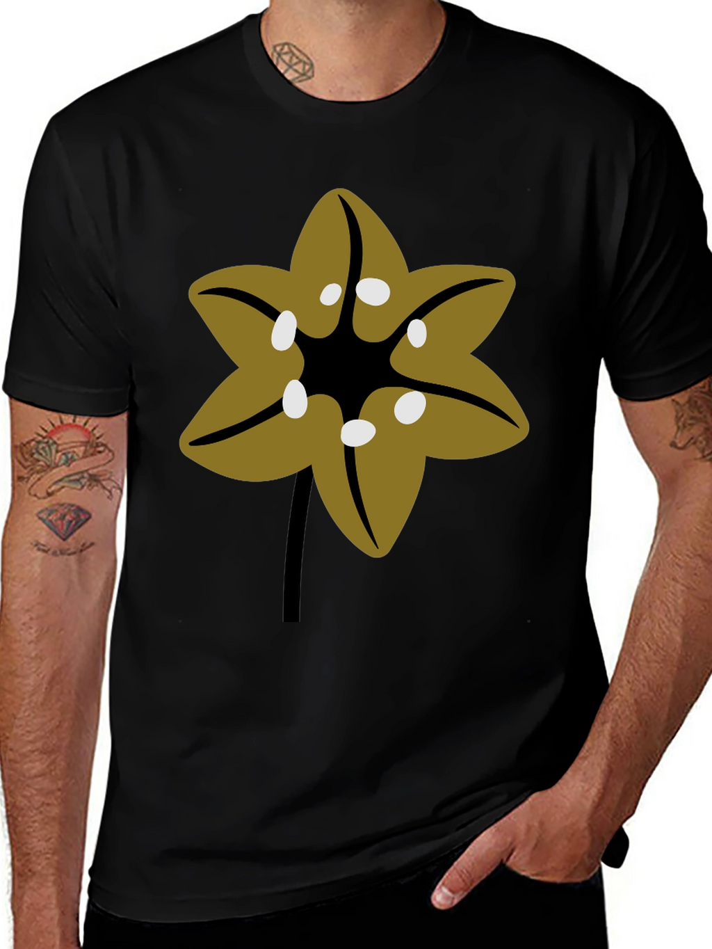 Floral Graphic Tee - Black Cotton Blend T-Shirt