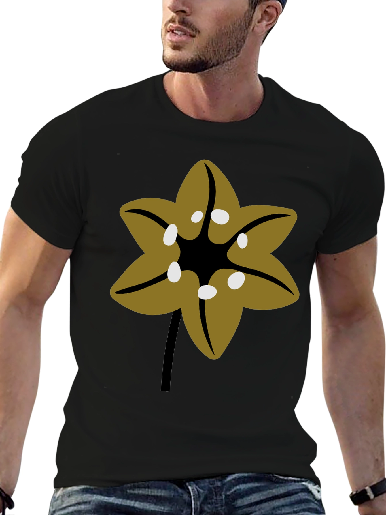 Floral Graphic Tee - Black Cotton Blend T-Shirt