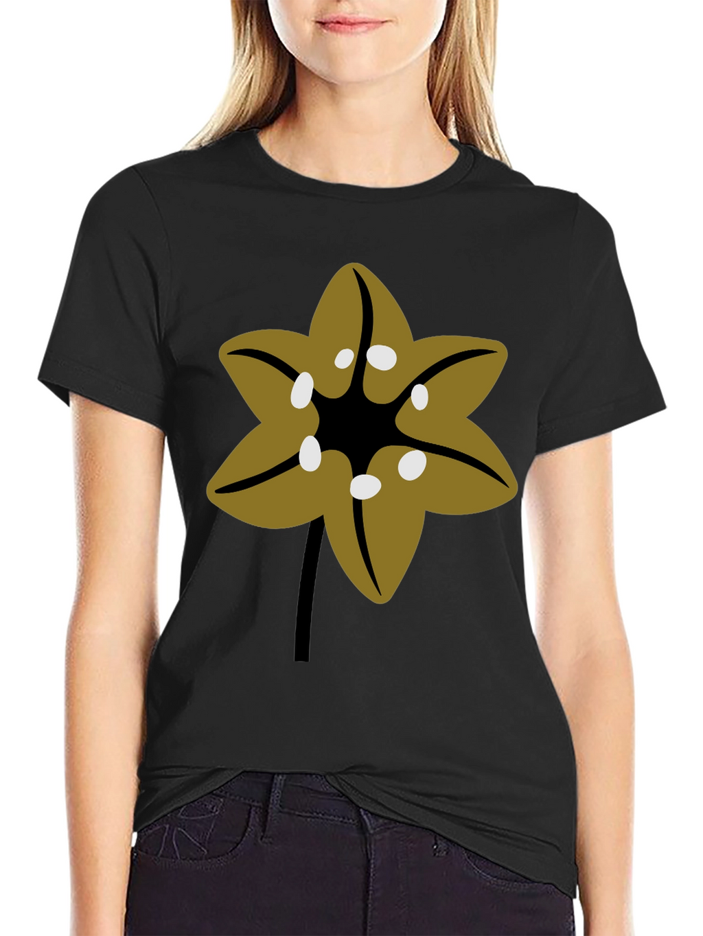 Floral Graphic Tee - Black Cotton Blend T-Shirt