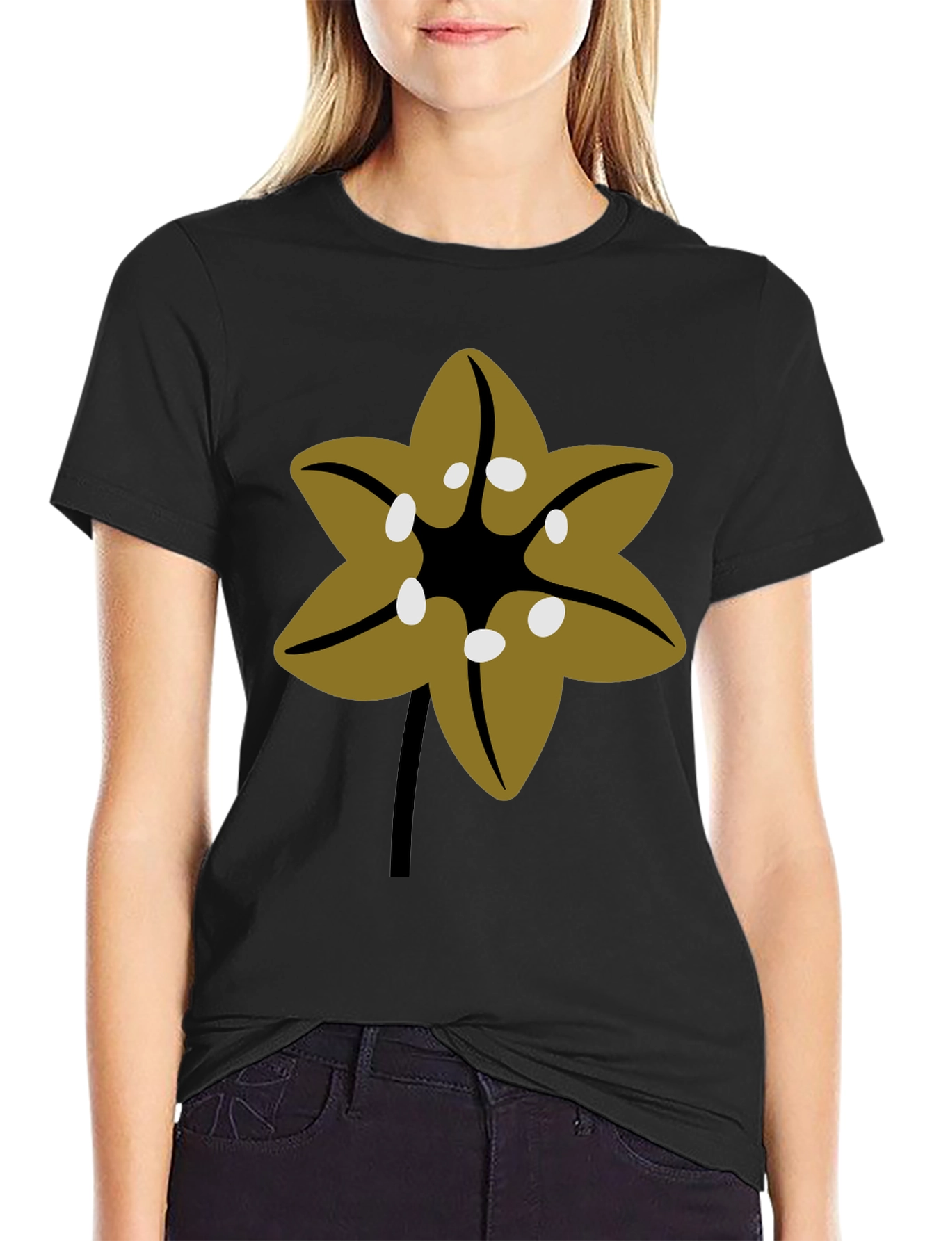 Floral Graphic Tee - Black Cotton Blend T-Shirt