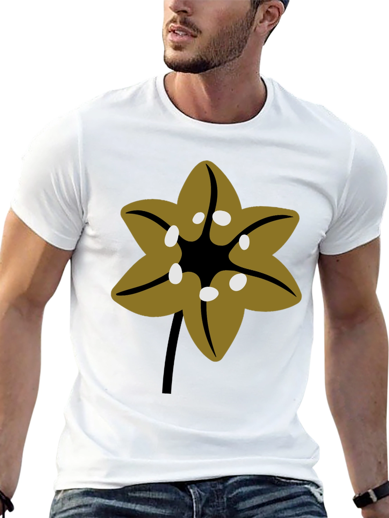 Floral Graphic Tee - Black Cotton Blend T-Shirt