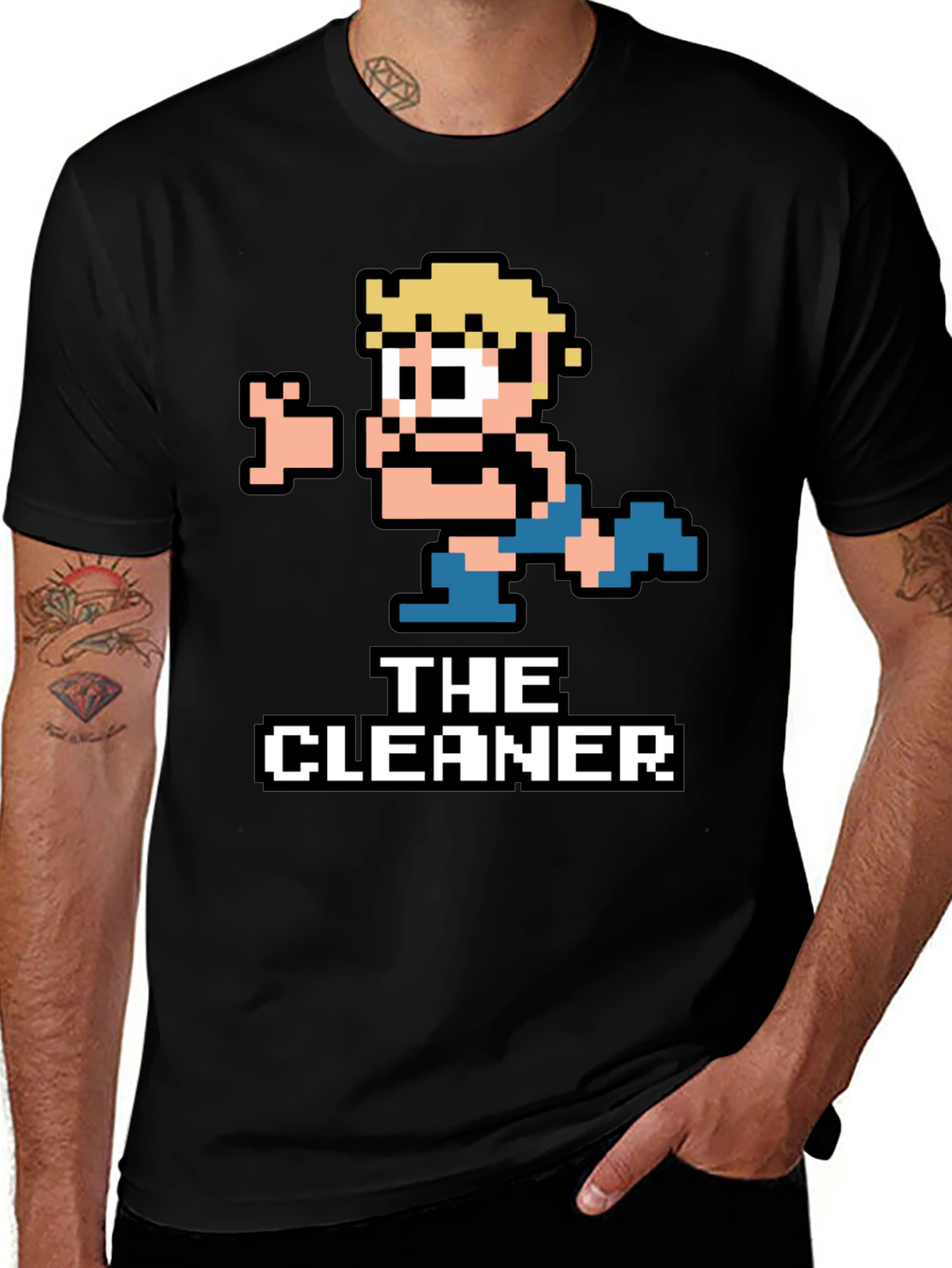 The Cleaner Retro Pixel Art Black T-Shirt