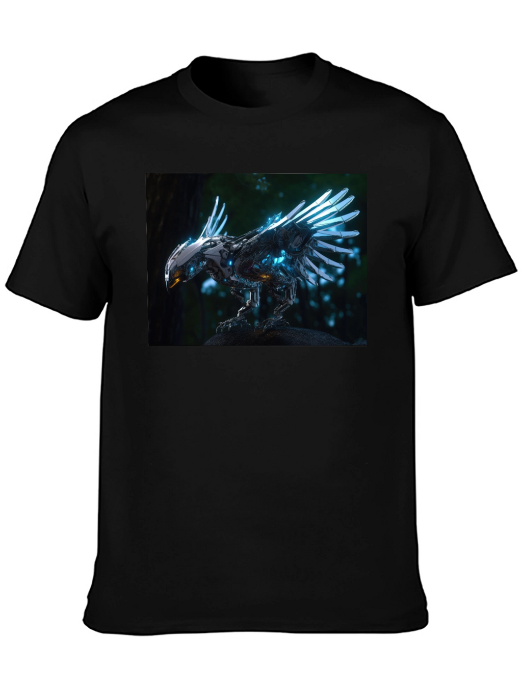 Robotic Bird Graphic T-Shirt - Sci-Fi Style