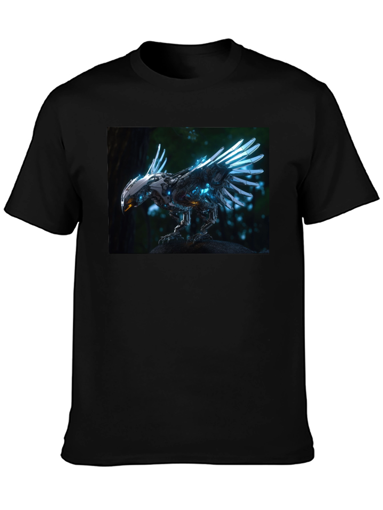 Robotic Bird Graphic T-Shirt - Sci-Fi Style