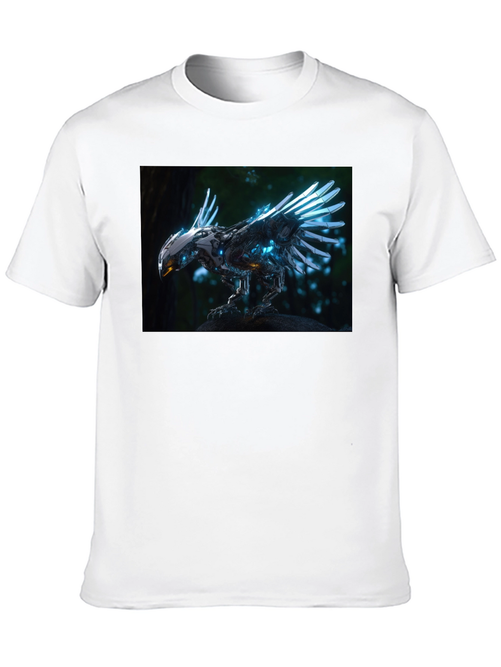 Robotic Bird Graphic T-Shirt - Sci-Fi Style