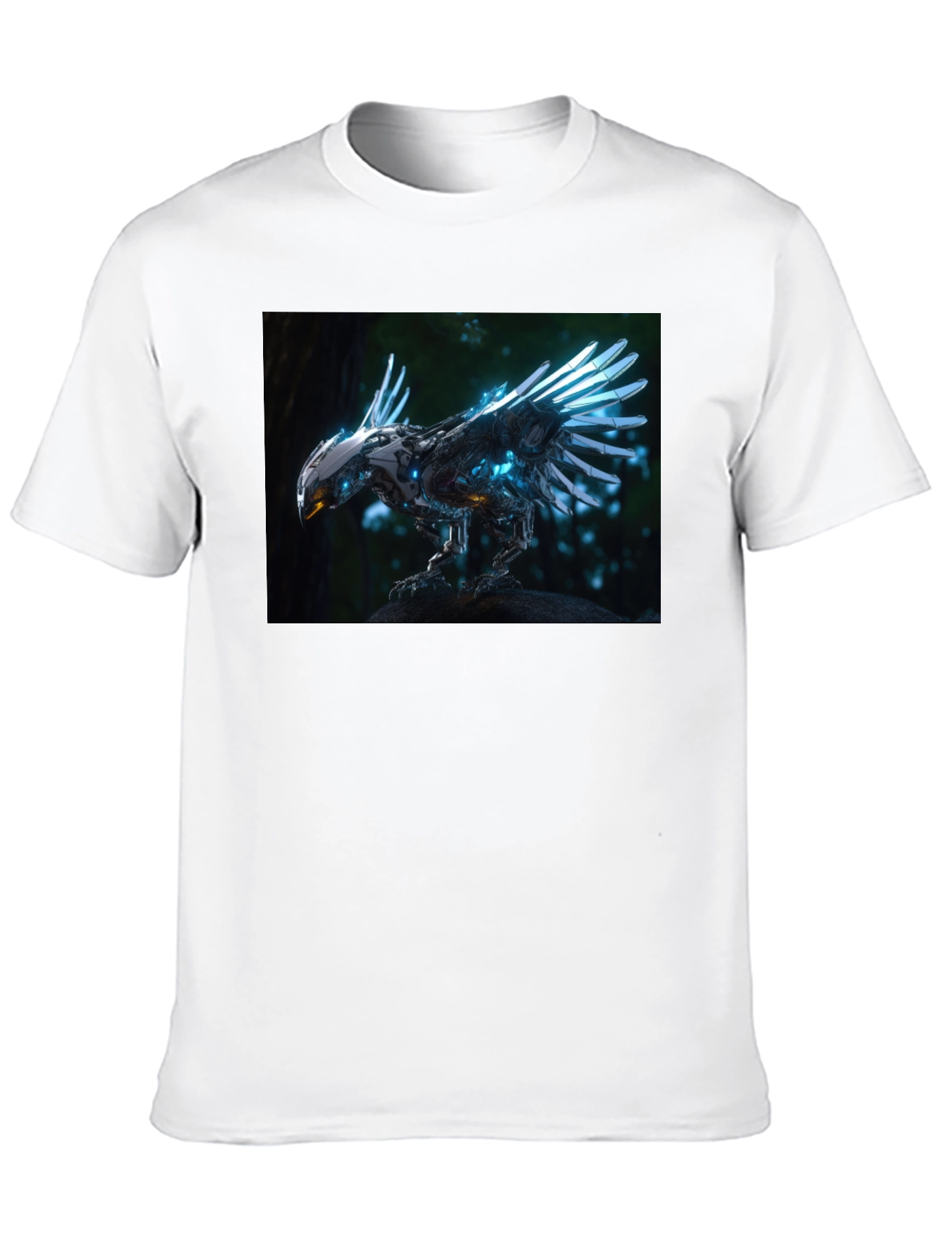 Robotic Bird Graphic T-Shirt - Sci-Fi Style