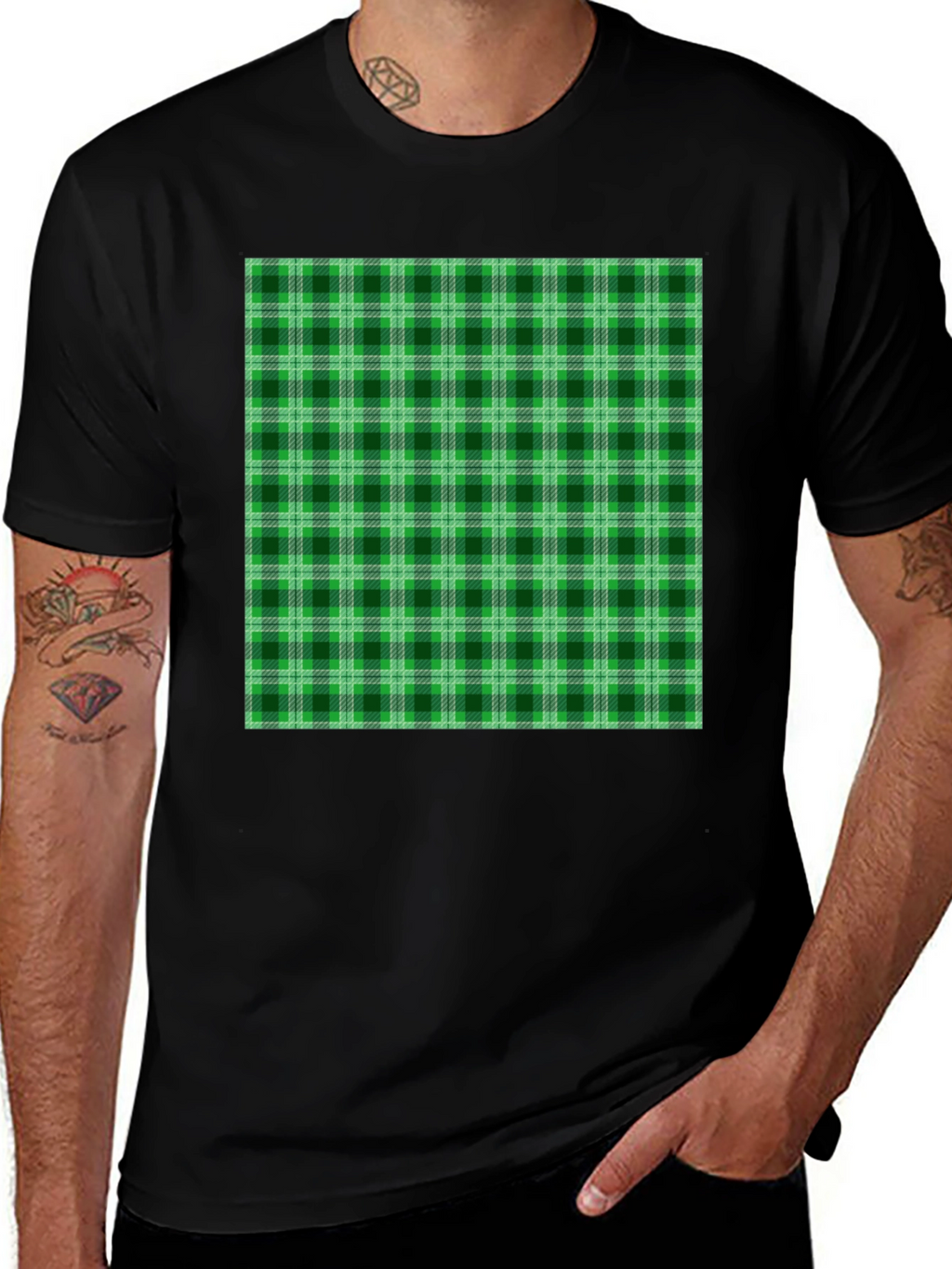 Green Plaid Graphic Tee - Casual Style