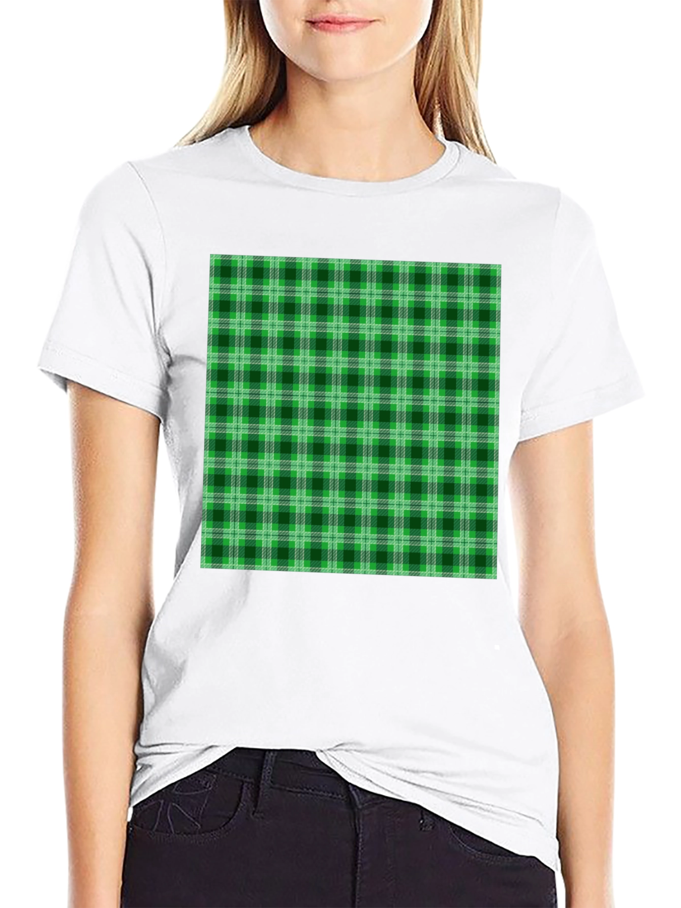 Green Plaid Graphic Tee - Casual Style