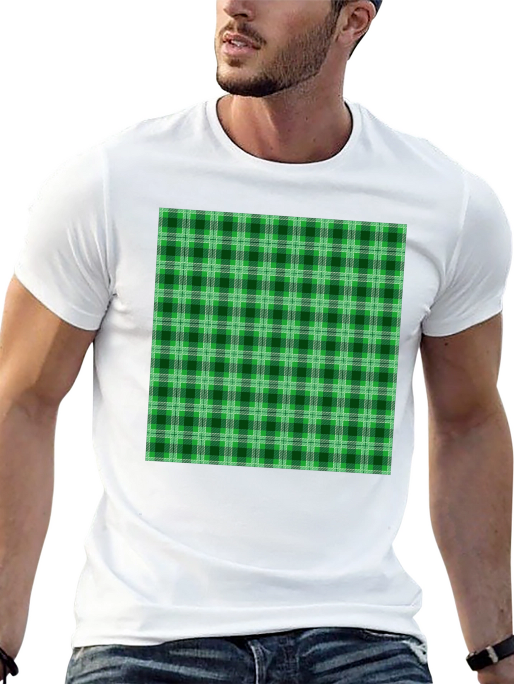 Green Plaid Graphic Tee - Casual Style