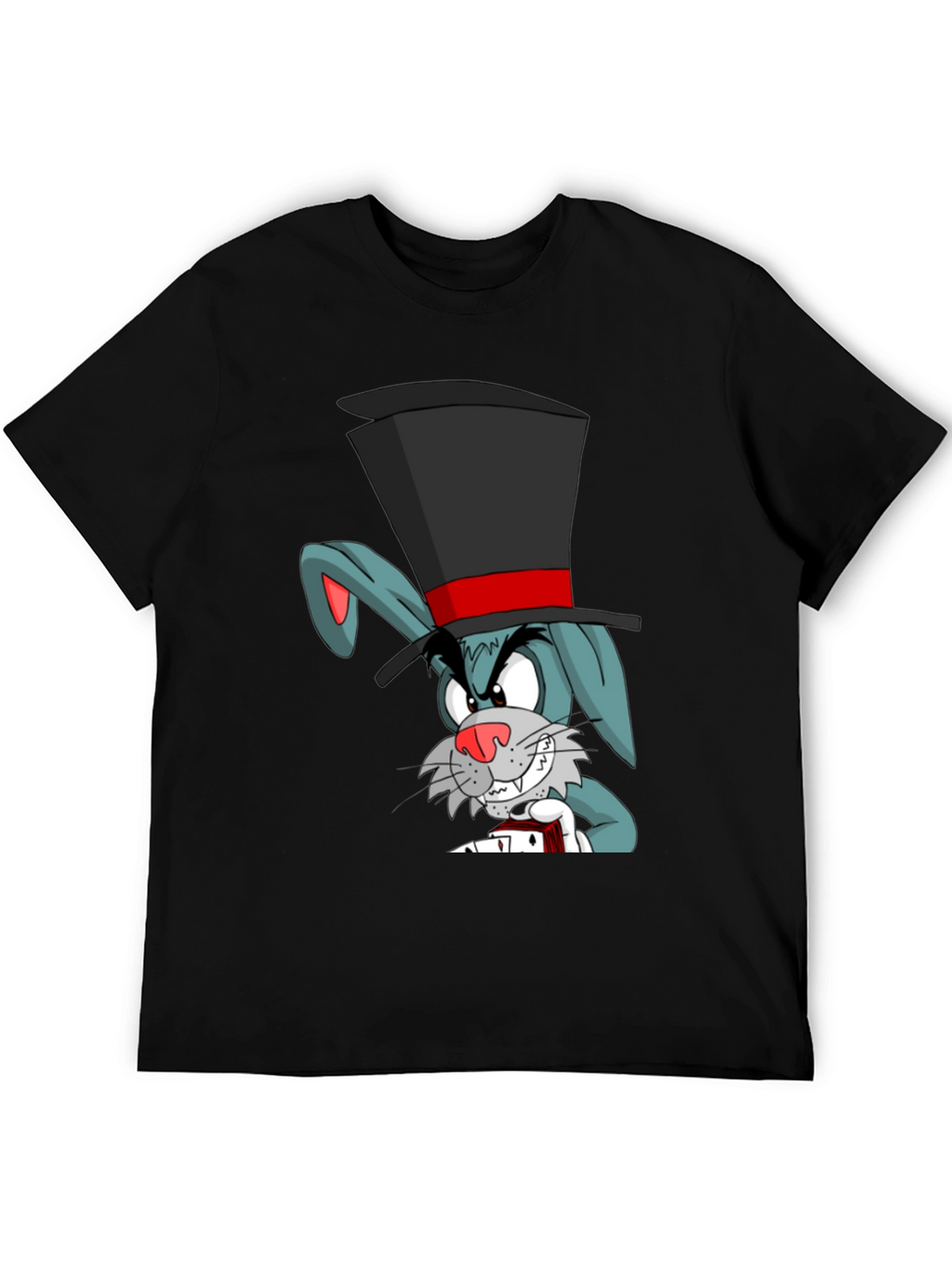 Cartoon Rabbit Magician Black T-Shirt