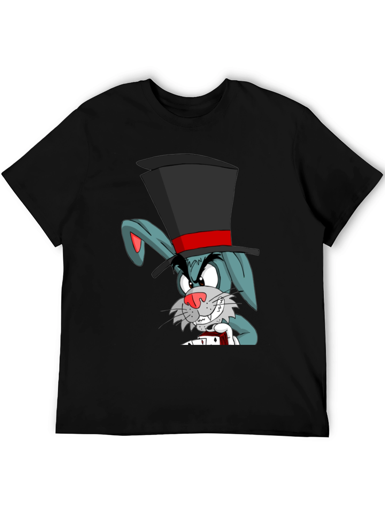 Cartoon Rabbit Magician Black T-Shirt