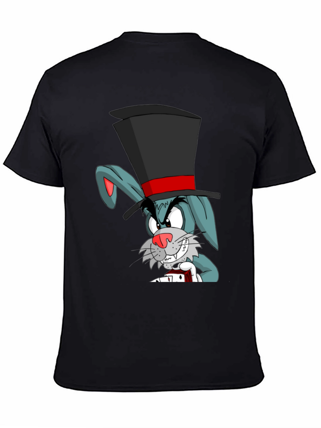 Cartoon Rabbit Magician Black T-Shirt