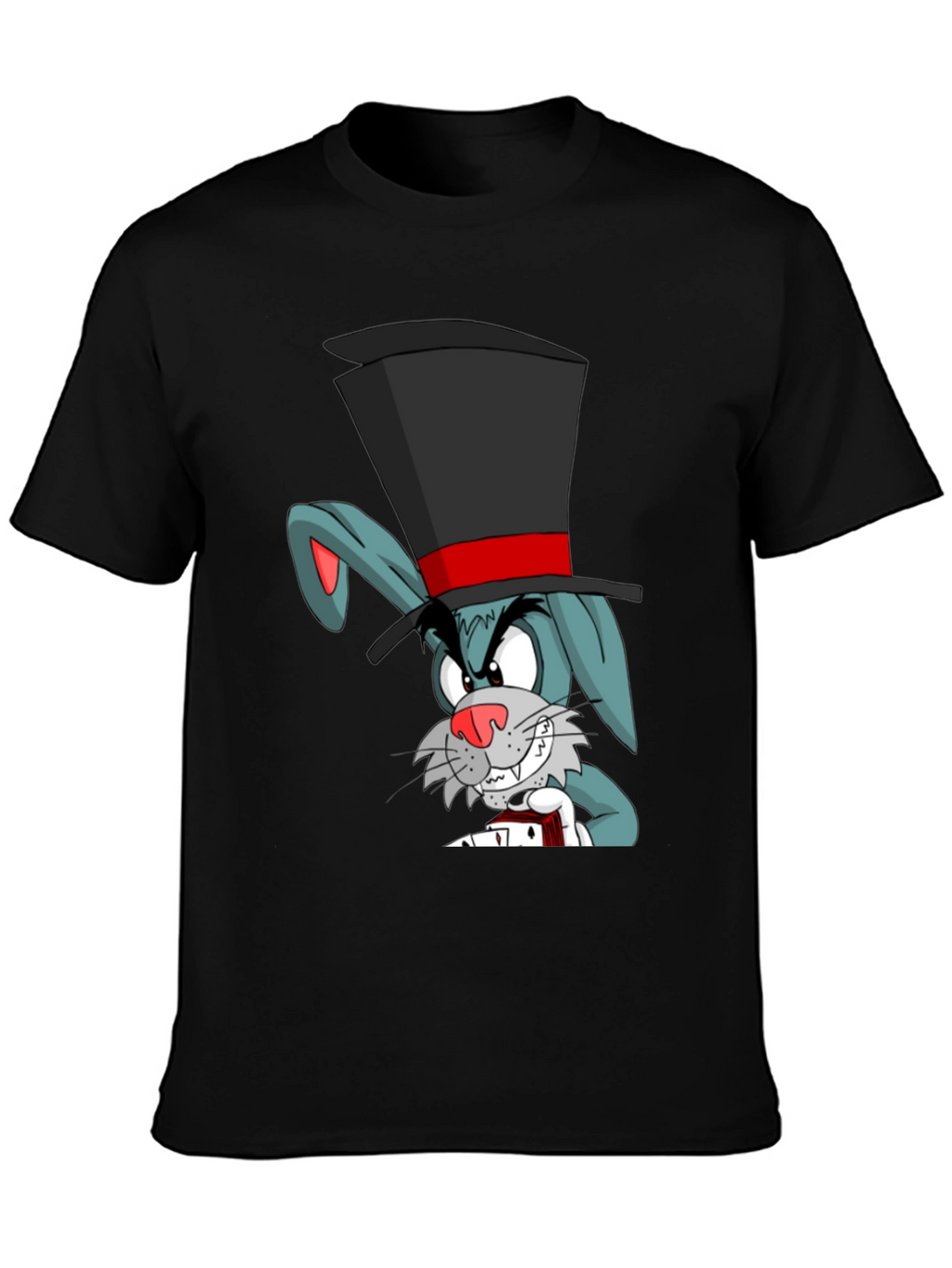Cartoon Rabbit Magician Black T-Shirt