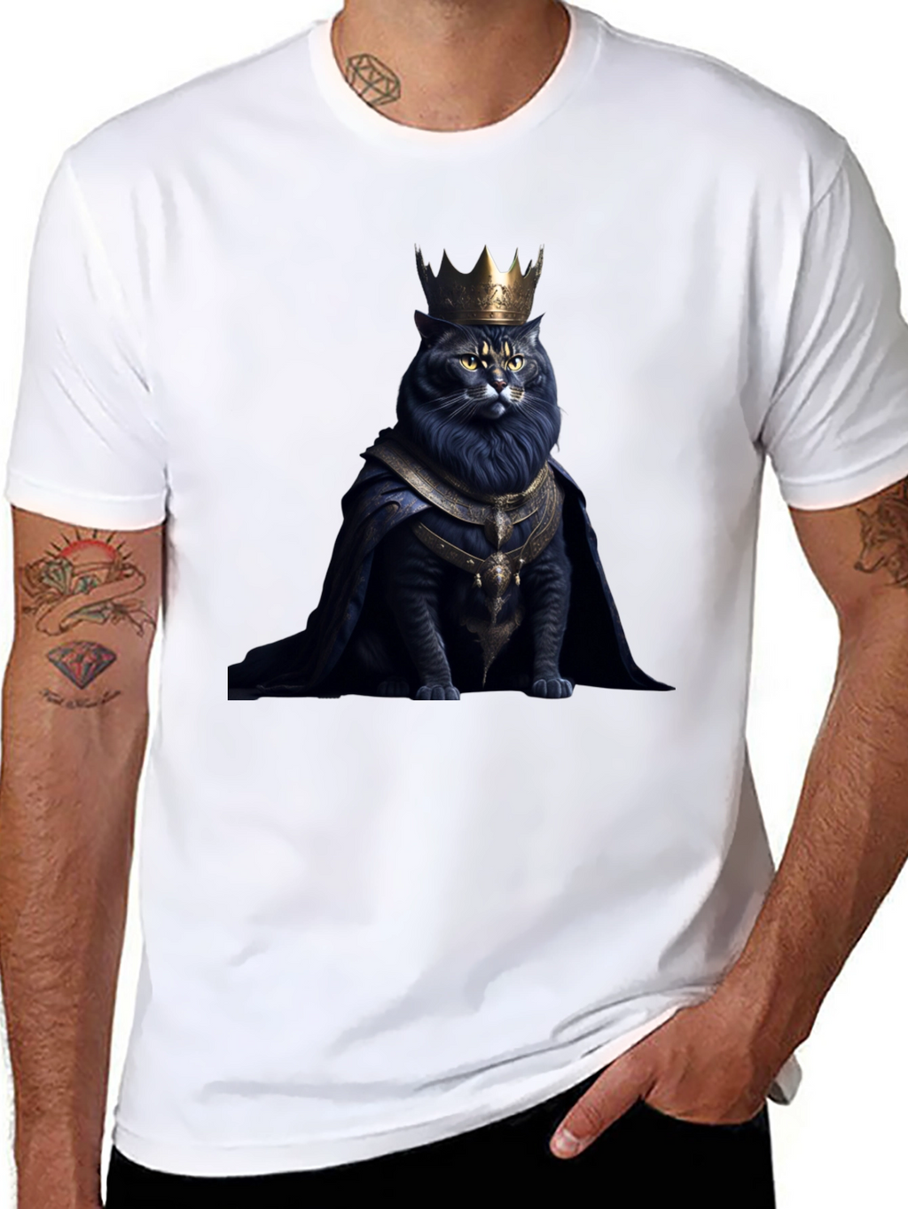 Regal Cat King Graphic Tee - Black