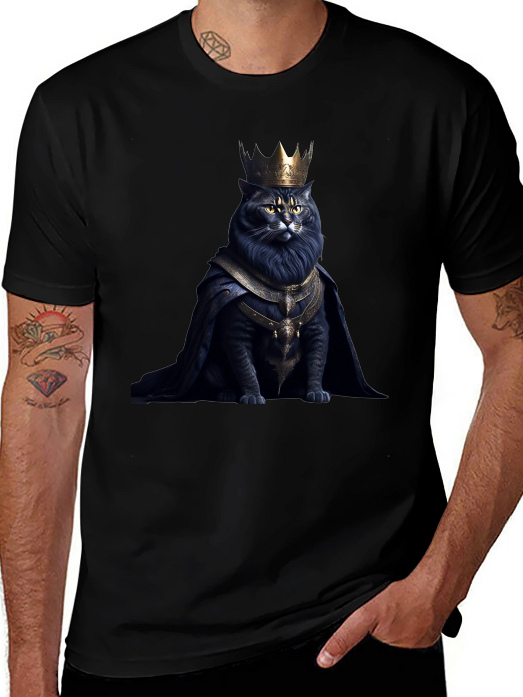 Regal Cat King Graphic Tee - Black