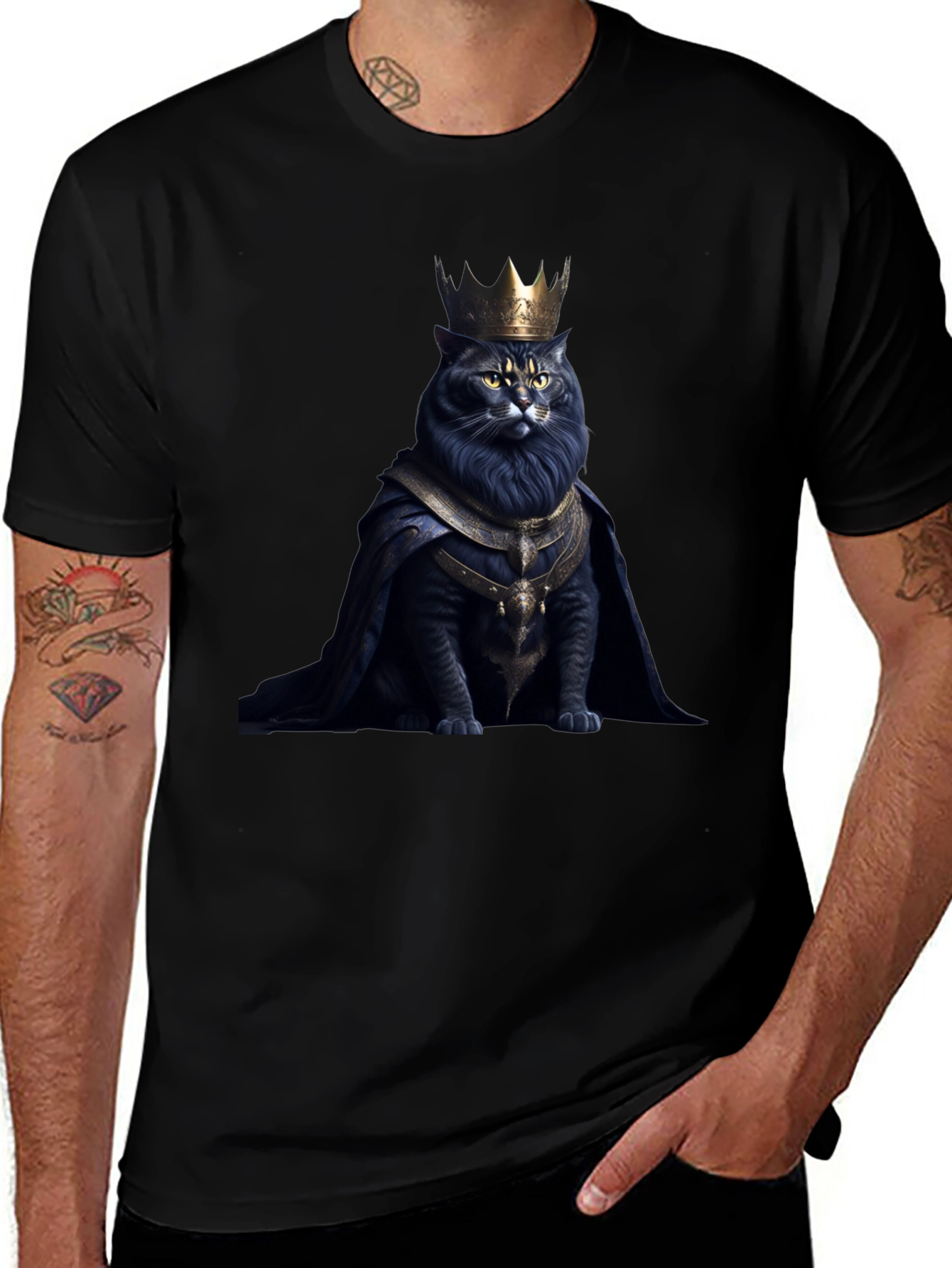Regal Cat King Graphic Tee - Black