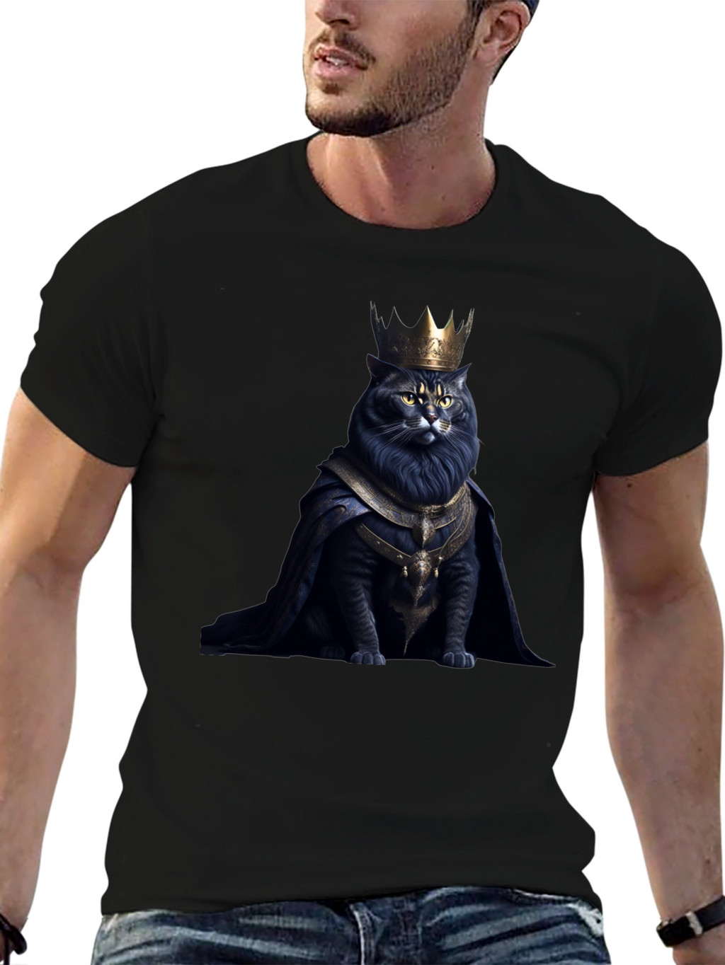 Regal Cat King Graphic Tee - Black