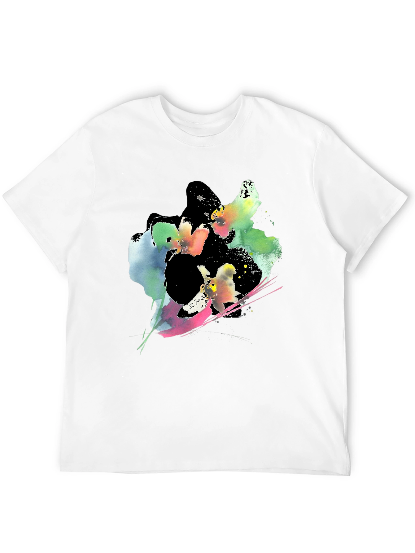 Abstract Floral Print Black T-Shirt