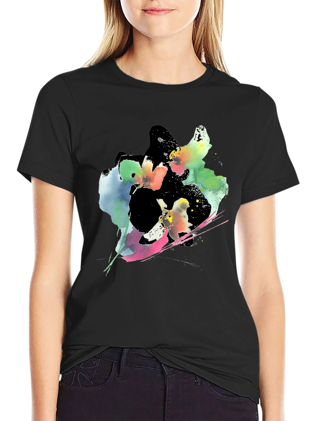 Abstract Floral Print Black T-Shirt