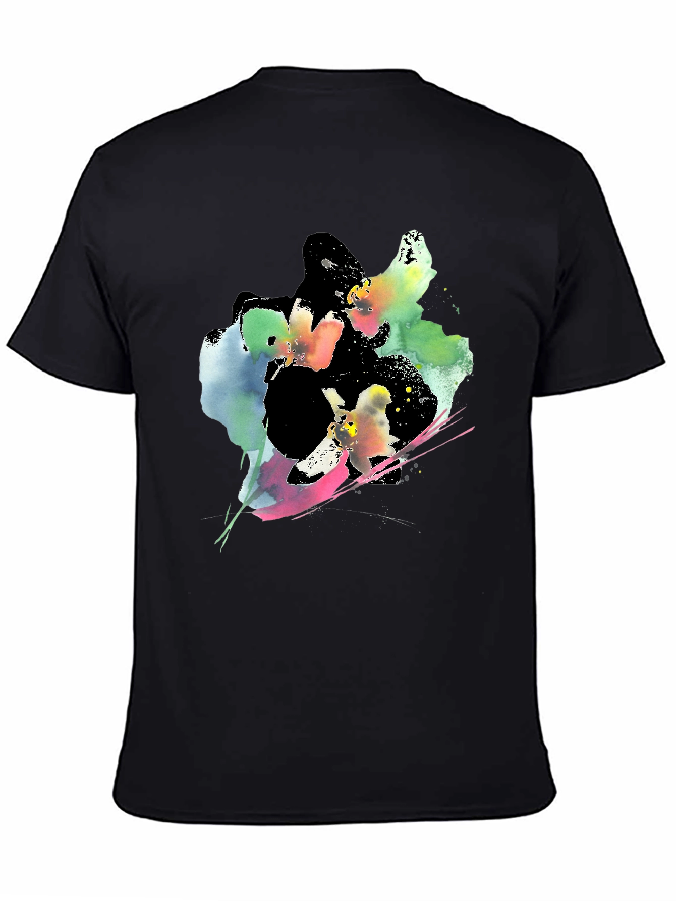 Abstract Floral Print Black T-Shirt
