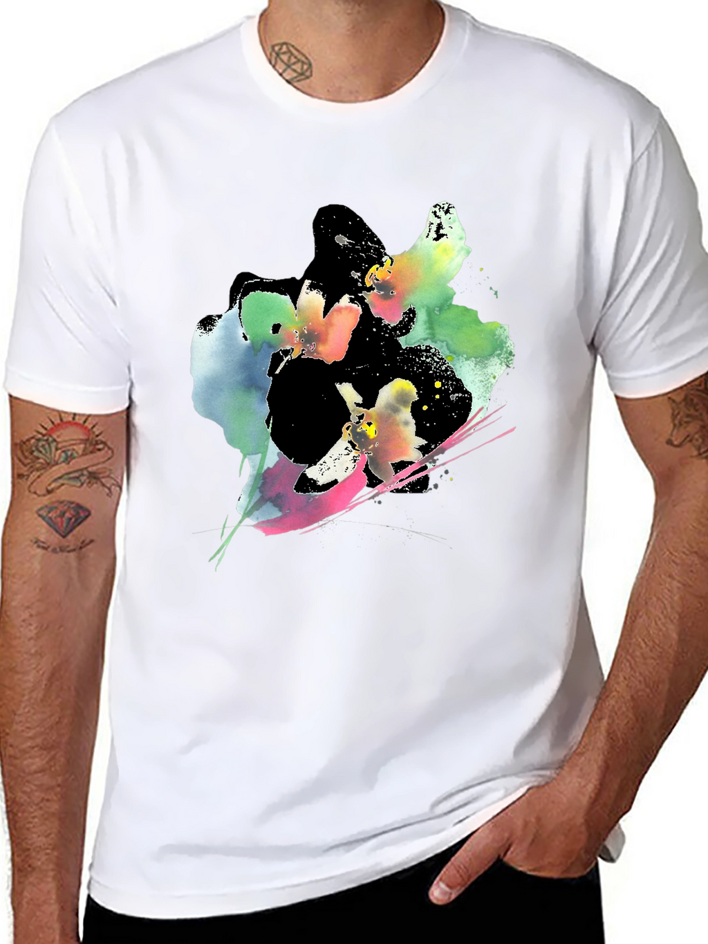 Abstract Floral Print Black T-Shirt