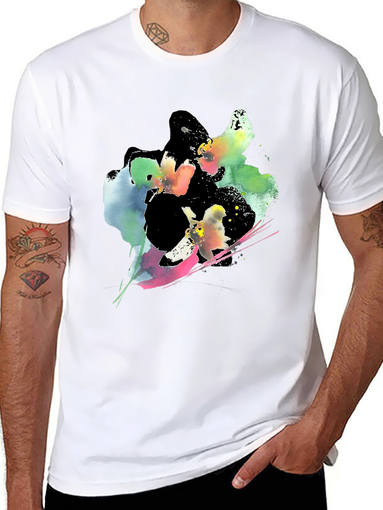Abstract Floral Print Black T-Shirt