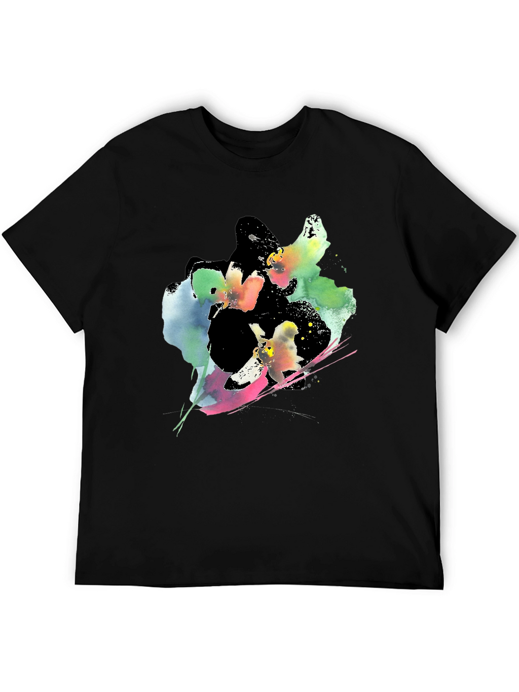 Abstract Floral Print Black T-Shirt