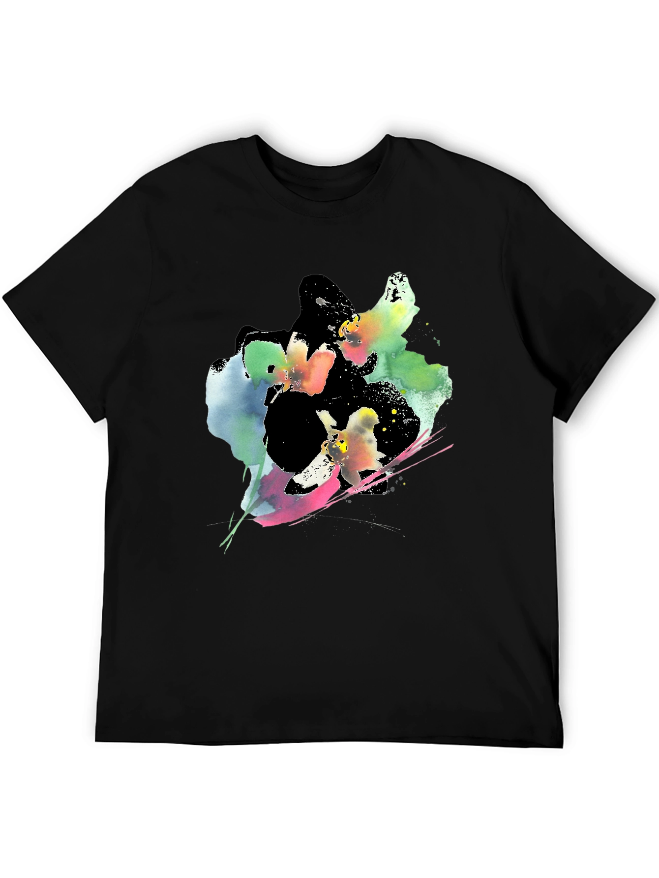 Abstract Floral Print Black T-Shirt