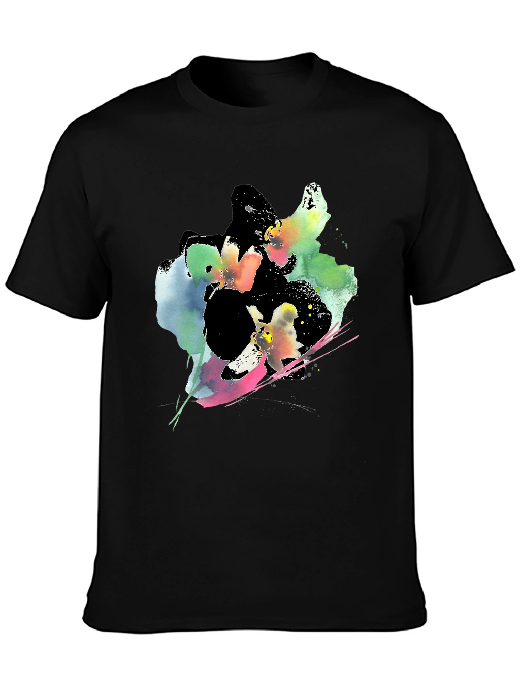 Abstract Floral Print Black T-Shirt