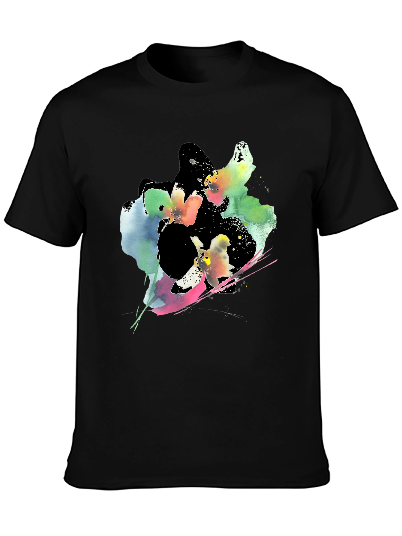 Abstract Floral Print Black T-Shirt
