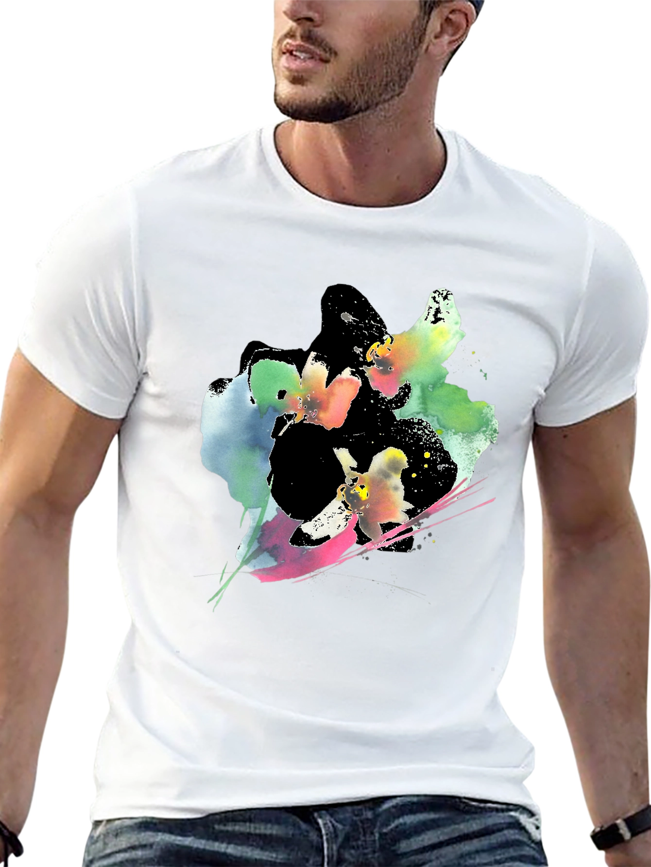 Abstract Floral Print Black T-Shirt