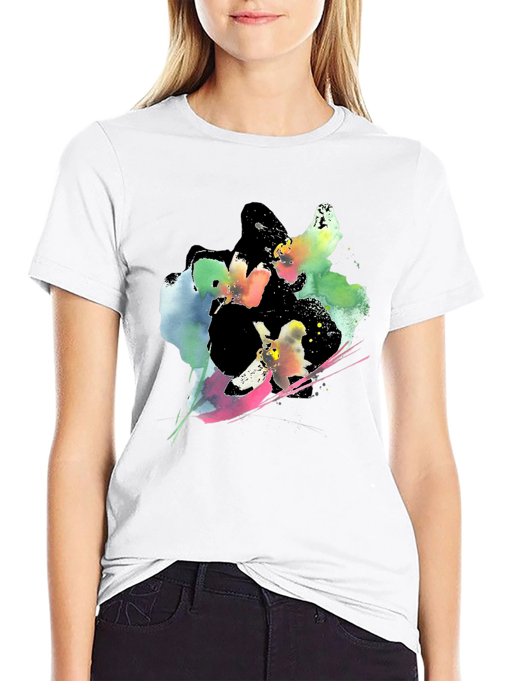 Abstract Floral Print Black T-Shirt