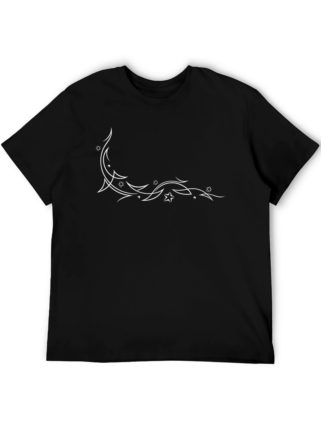 Stylish Black T-Shirt with White Star & Swirl Design
