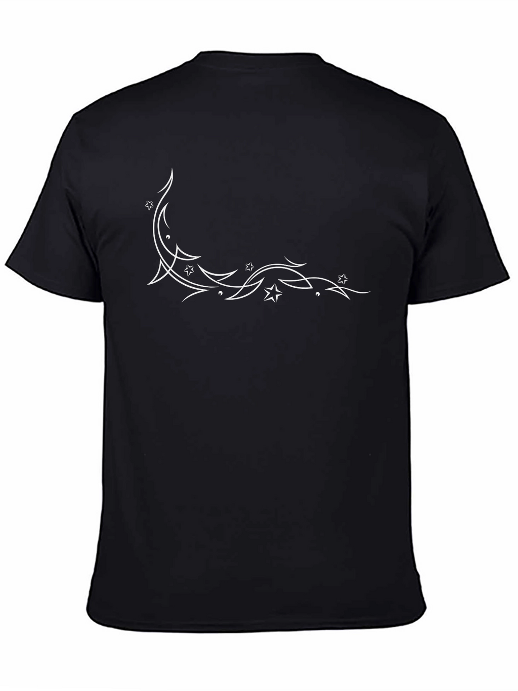 Stylish Black T-Shirt with White Star & Swirl Design