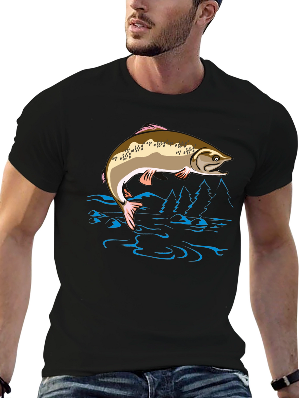 Fishing T-Shirt - Leaping Fish Design