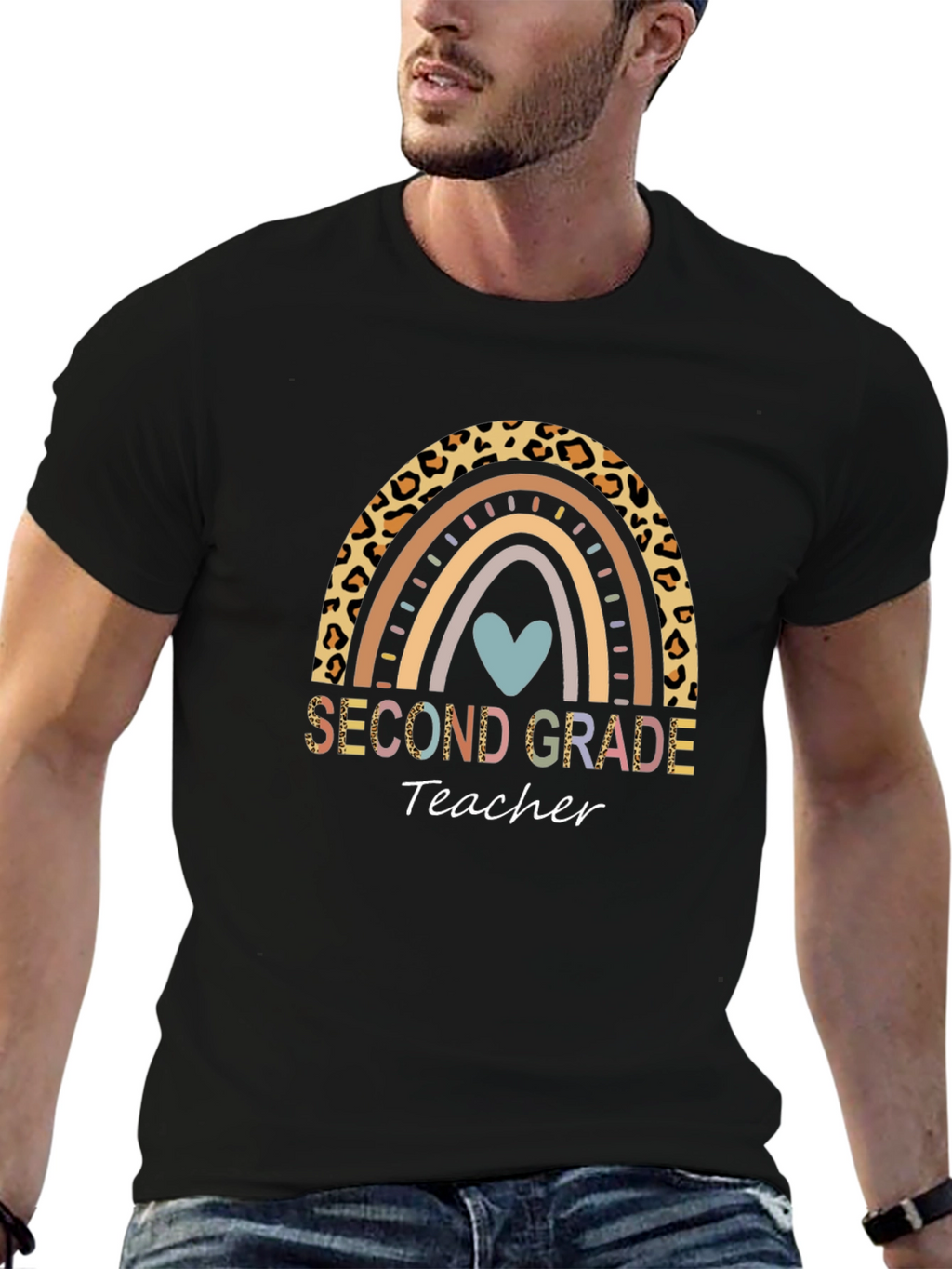 Second Grade Teacher Rainbow Leopard Print T-Shirt