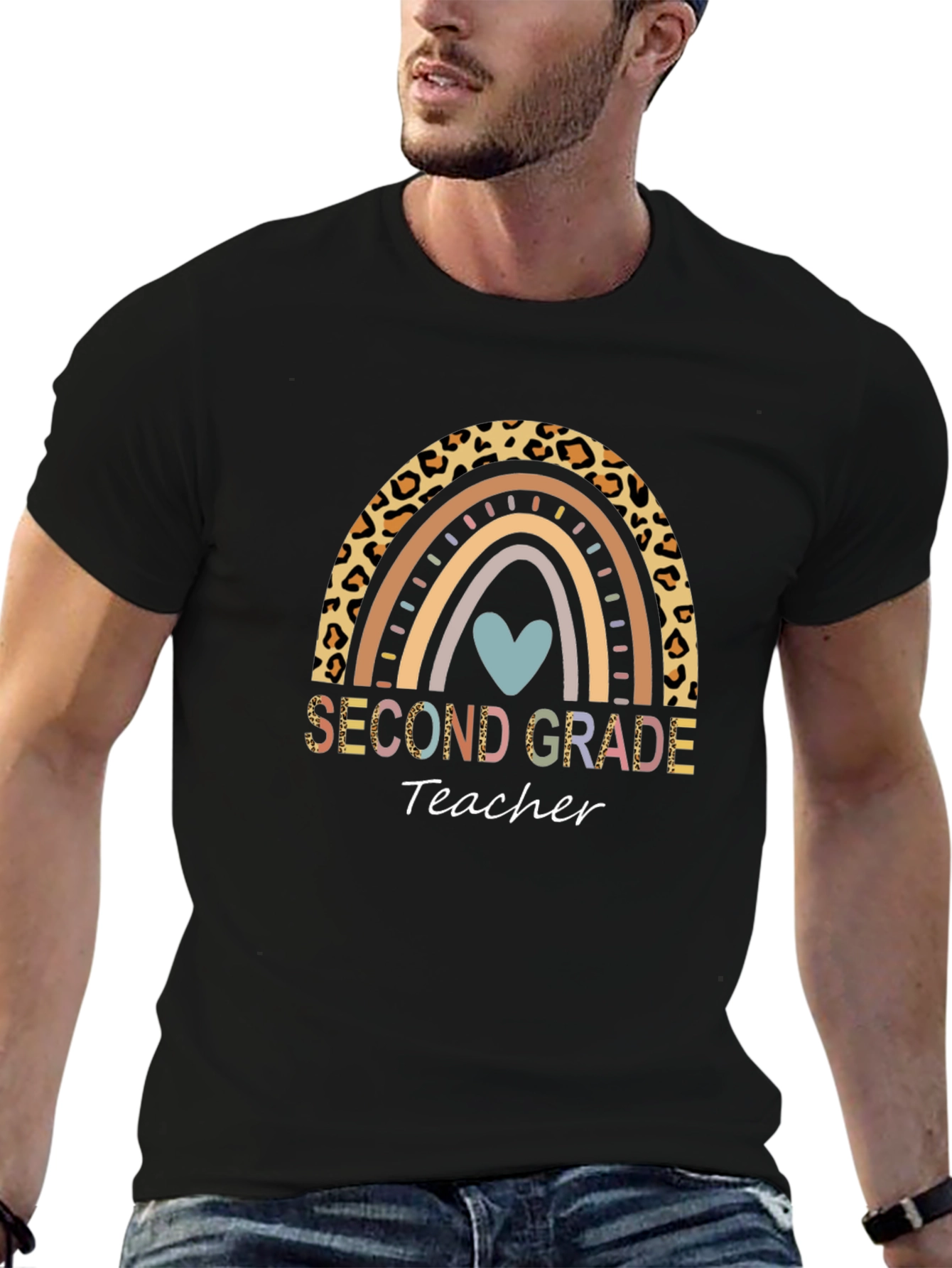 Second Grade Teacher Rainbow Leopard Print T-Shirt