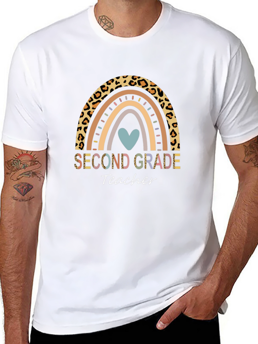 Second Grade Teacher Rainbow Leopard Print T-Shirt