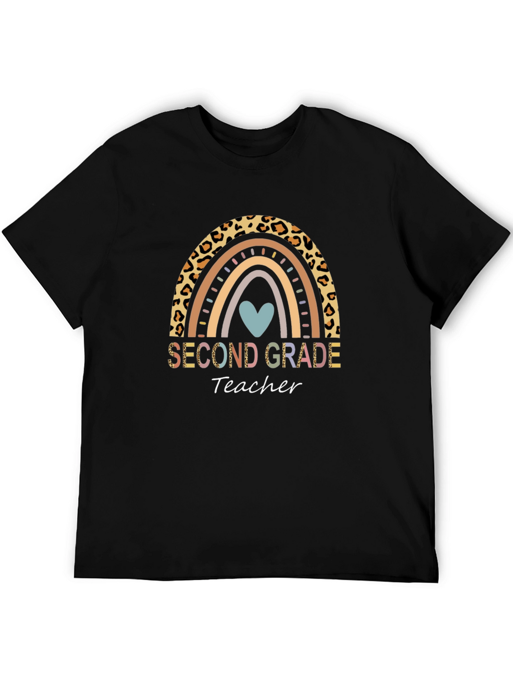 Second Grade Teacher Rainbow Leopard Print T-Shirt
