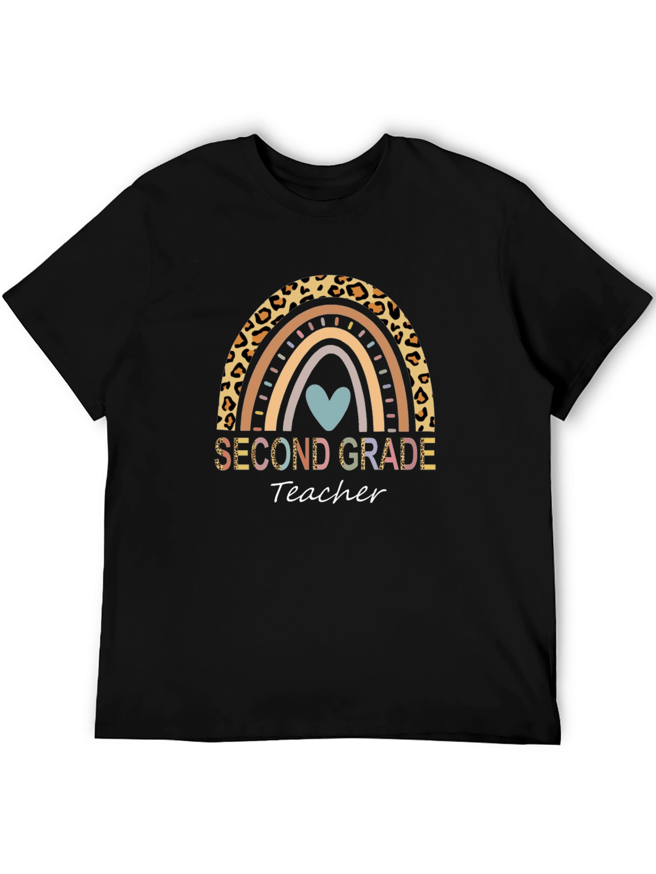 Second Grade Teacher Rainbow Leopard Print T-Shirt