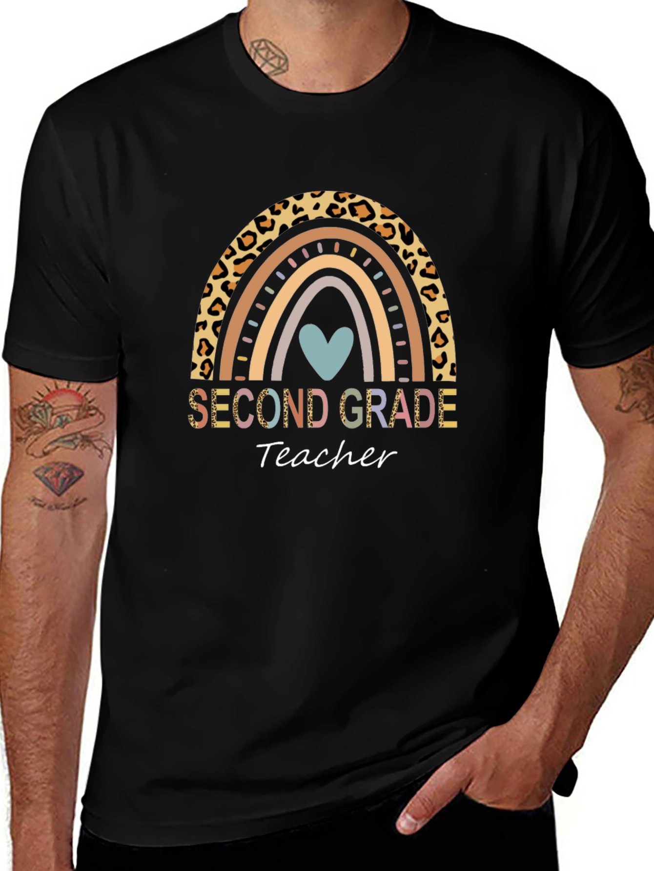 Second Grade Teacher Rainbow Leopard Print T-Shirt