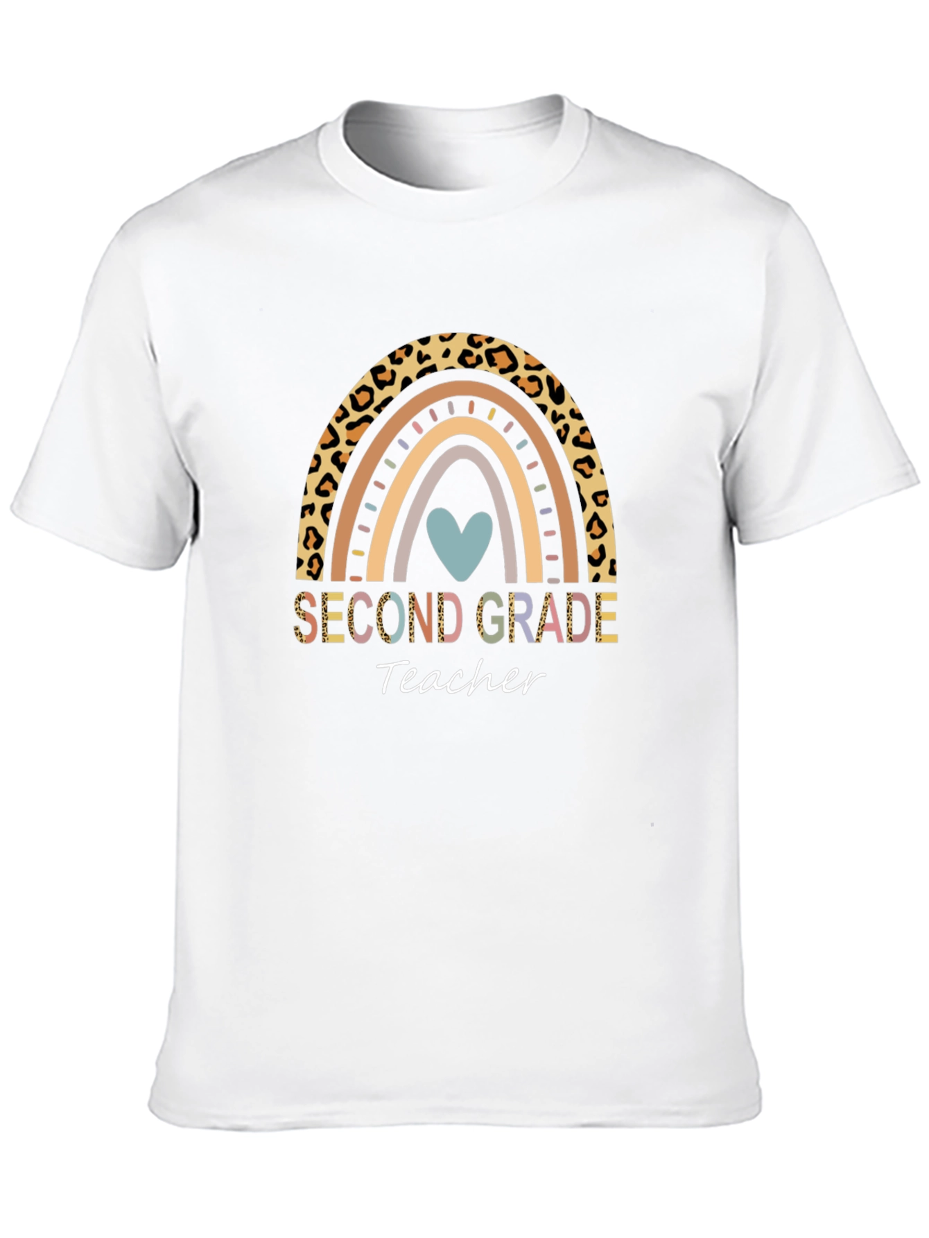 Second Grade Teacher Rainbow Leopard Print T-Shirt