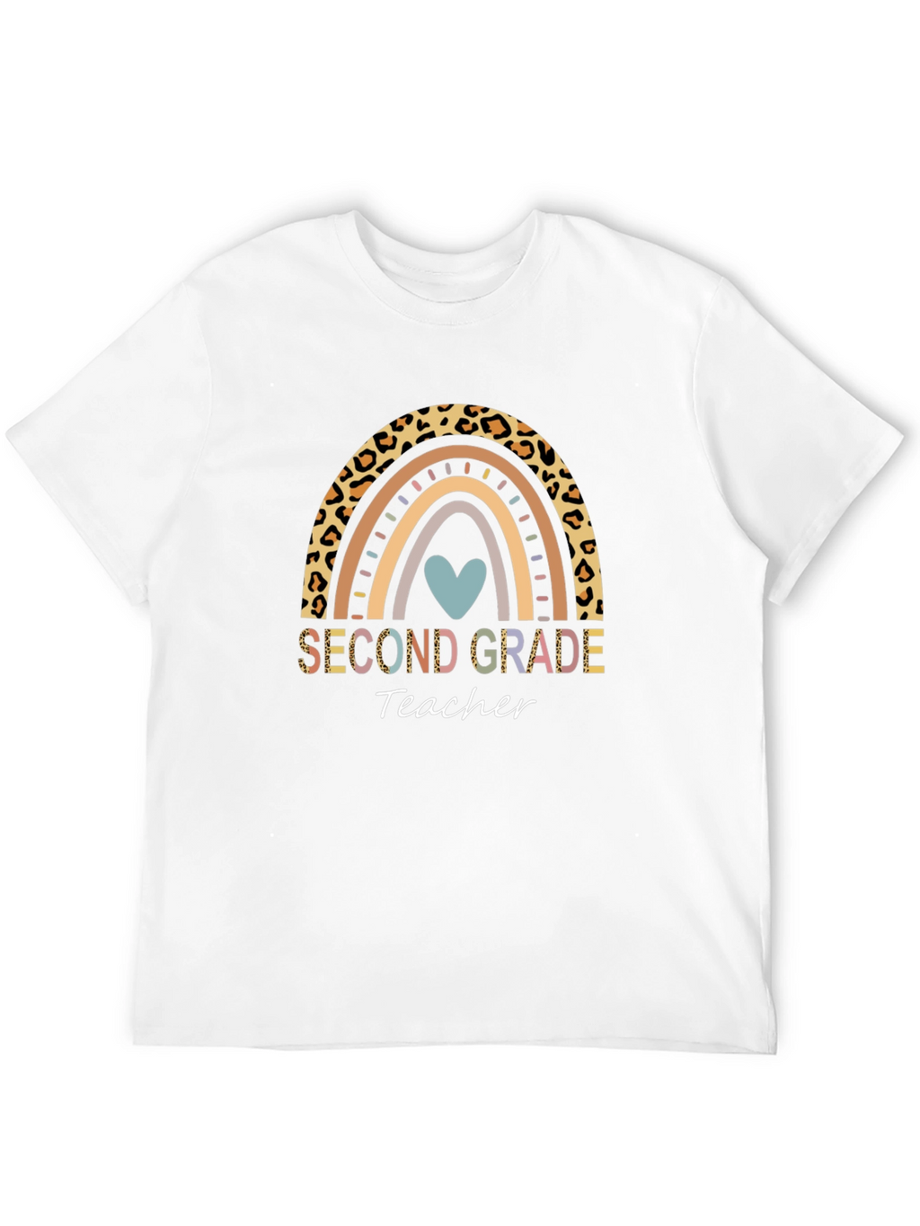 Second Grade Teacher Rainbow Leopard Print T-Shirt