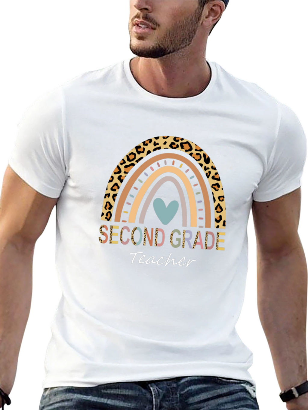 Second Grade Teacher Rainbow Leopard Print T-Shirt